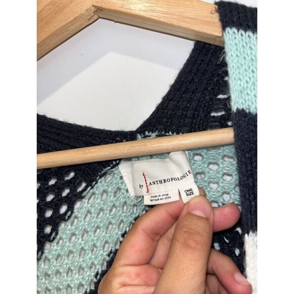 Anthropologie Roffe Stripe Crochet Kimono poncho Cardigan  One Size - Picture 5 of 8